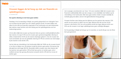 Figuur 2 – Het bijhorende persbericht op de website van datingsite Twoo